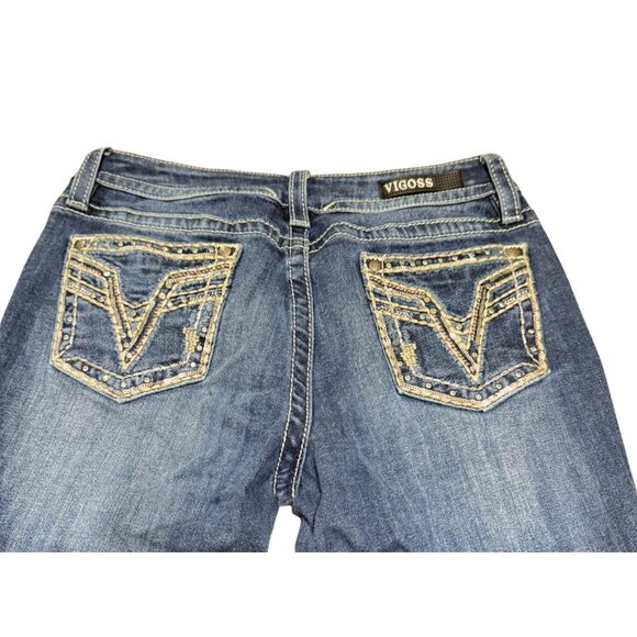 VIGOSS LOW RISE CAPRIS JEANS SZ 10 X 21 BLUE EMBROIDERED HERITAGE FIT BLING WOME - Picture 3 of 6